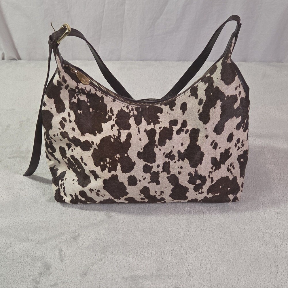 Ashwood Leather Cow Print Hair on Hide Shoulder Bag Hobo Purse - Clean Liner EUC